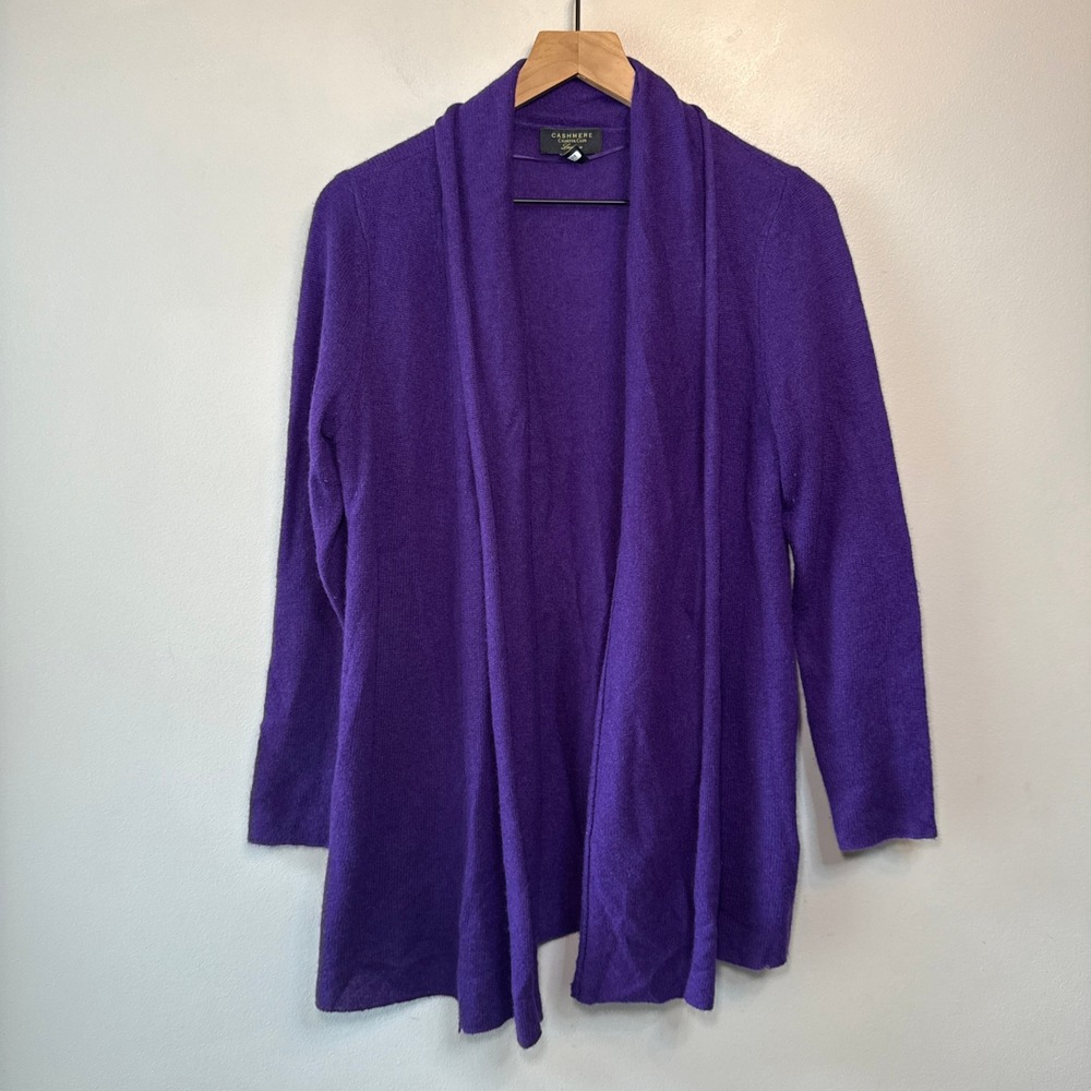 Charter Club Luxury Women's Purple 100% Cashmere Open Cardigan Sweater Medium